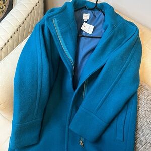 J. Crew Women's Wool City Coat Teal 14 NWT